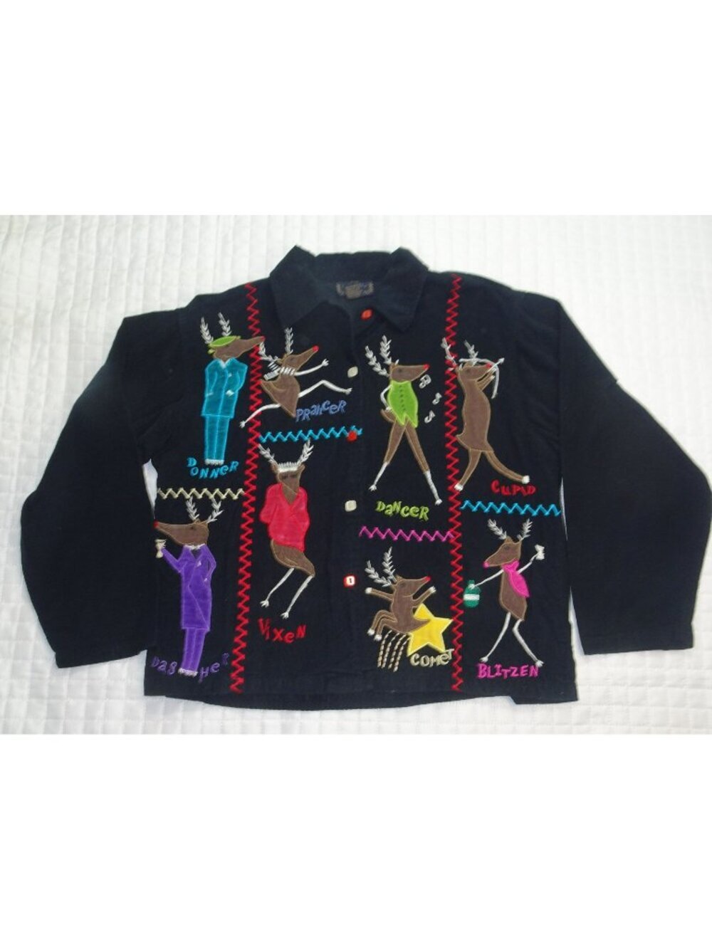 Life Style Black Santa's Reindeer Jacket Size Medium